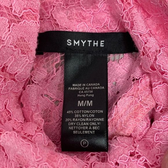 Smythe Pink Scalloped Lace Top Blouse Size Medium Buttoned Cowl Neck Designer - Picture 6 of 7